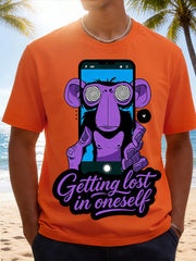 Getting Lost in Yourself Phone Alien Psychedelic Graphic Short Sleeve T-Shirt