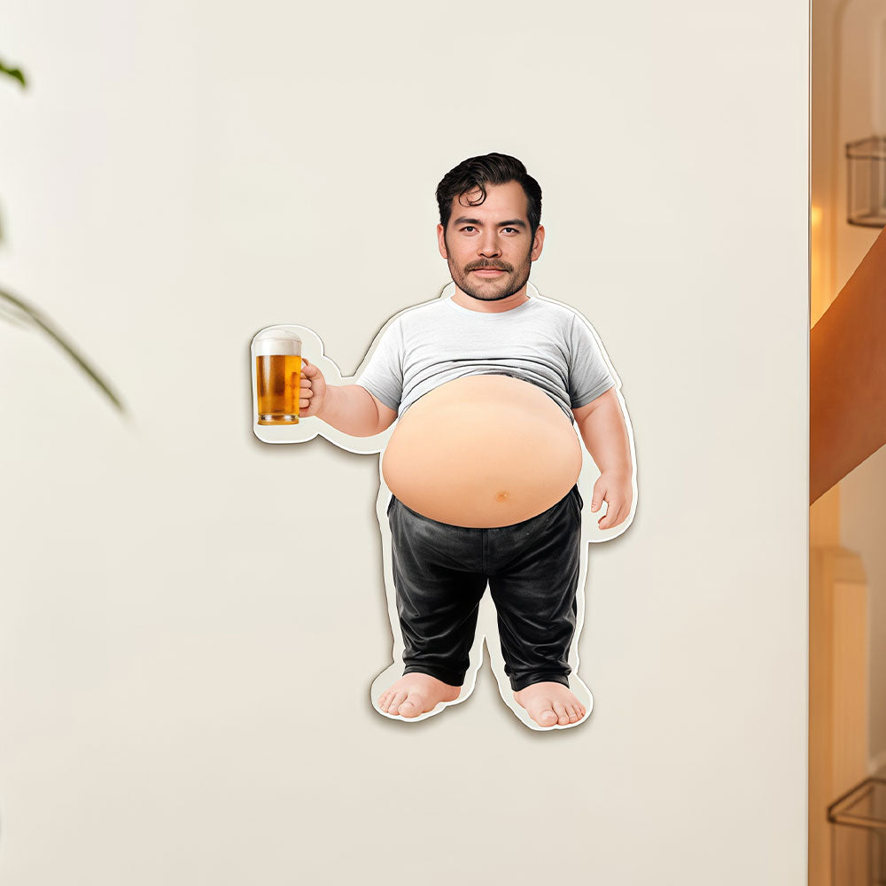 Cartoon Beer Belly Guy Standing With Beer Glass Fridge Magnet