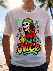 Vintage Rasta Smoking Skeleton NiCe Graphic T-Shirt