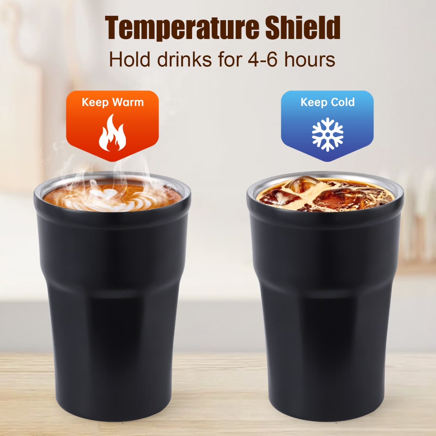 Stainless Steel Insulated Coffee Tumbler with Flip Lid & Carry Strap, 350ml Leakproof Travel Mug for Office, Camping & Commute, Matte Black