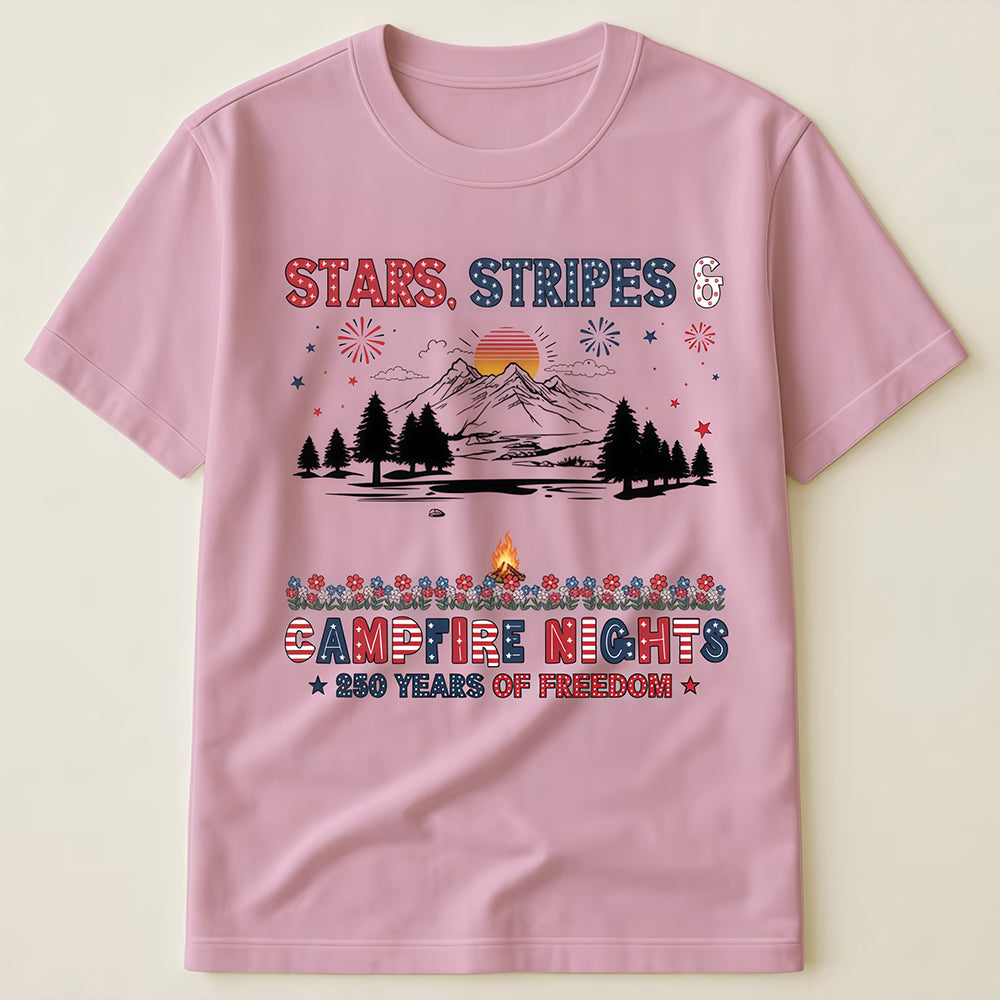 Stars Stripes & Campfire Nights 250 Years Of Freedom Camping Crew - Personalized Shirt