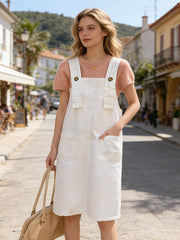 Denim double-button gusseted overalls