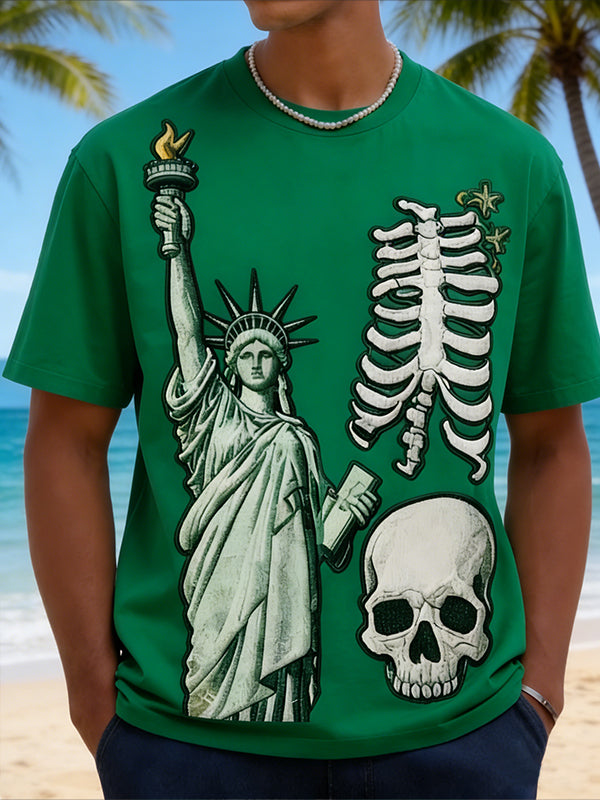 Statue of Liberty & Skeleton Skull Graphic T-Shirt