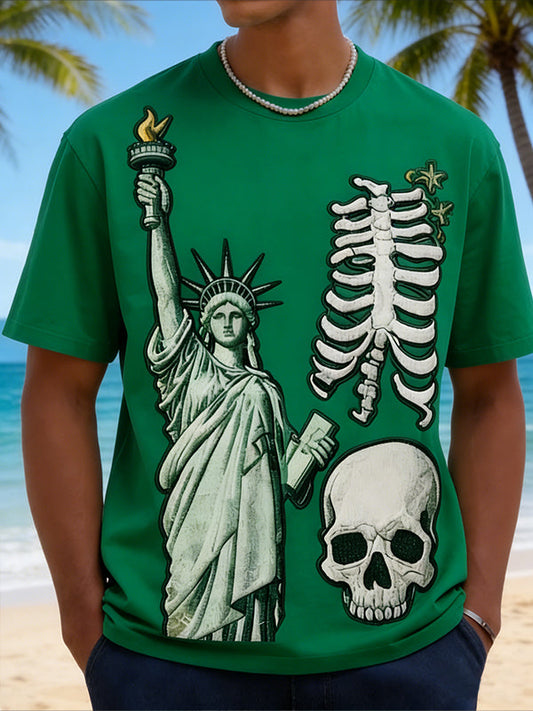 Statue of Liberty & Skeleton Skull Graphic T-Shirt