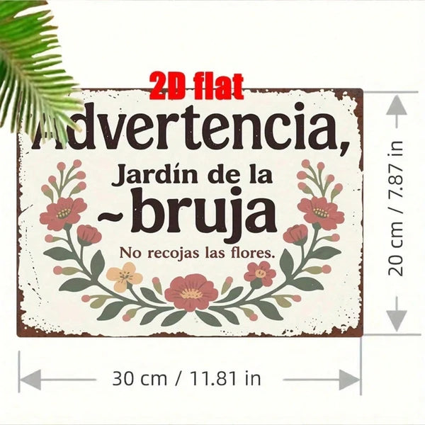 Size diagram of the Spanish witch garden sign, 11.81 in wide and 7.87 in high