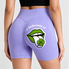 Personalized Purple Custom Name Yoga Shorts – DIY "The Lucky Butt of" Clover Tongue Graphic Booty Shorts