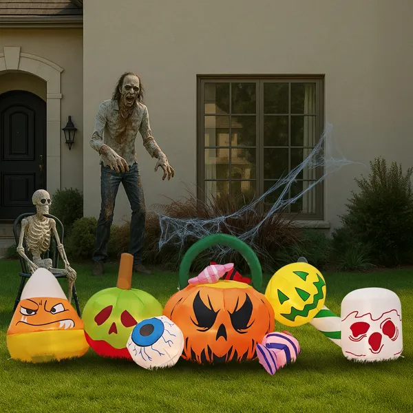 halloween inflatable with pumpkins ghosts eyeballs and candy One Size