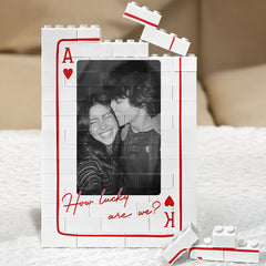 King And Queen Custom Couples Photo How Luck We Are - Personalized Photo Rectangle Building Brick