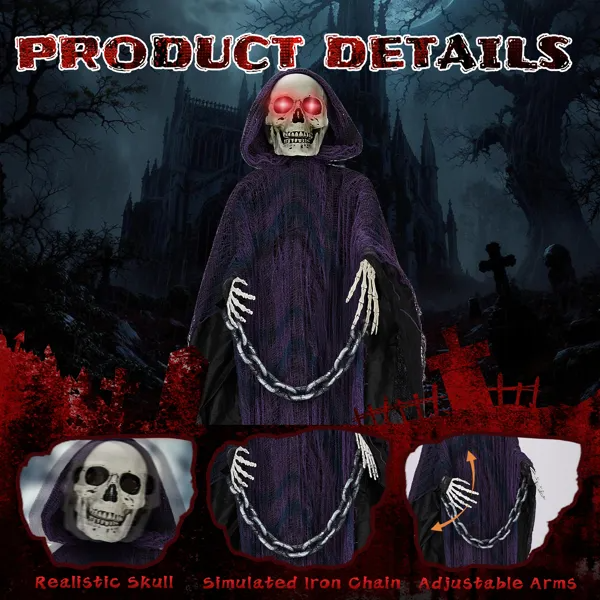 6 ft animatronic grim reaper with chain - product photo 4 of 5