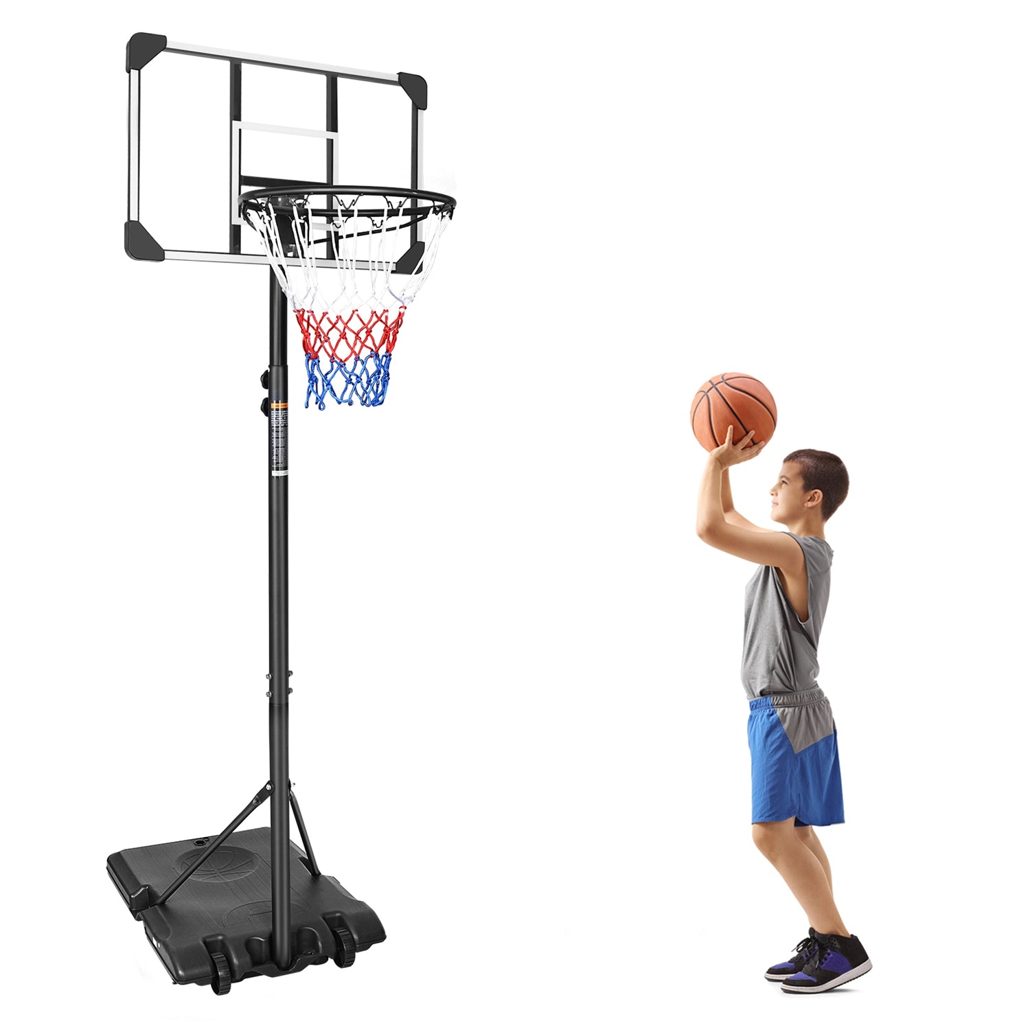 1Set Portable Kids Basketball Hoop With Wheels, Height Adjustable 5.6 To 7ft Basketball Goal System Indoor Outdoor For Kids Teens Adults For Christmas Gift