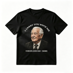 Custom Photo "I Carry You With Me" Memorial T-Shirt – Personalized Portrait & Name "Forever Loved Dad" Tee – DIY Photo Tribute Gift