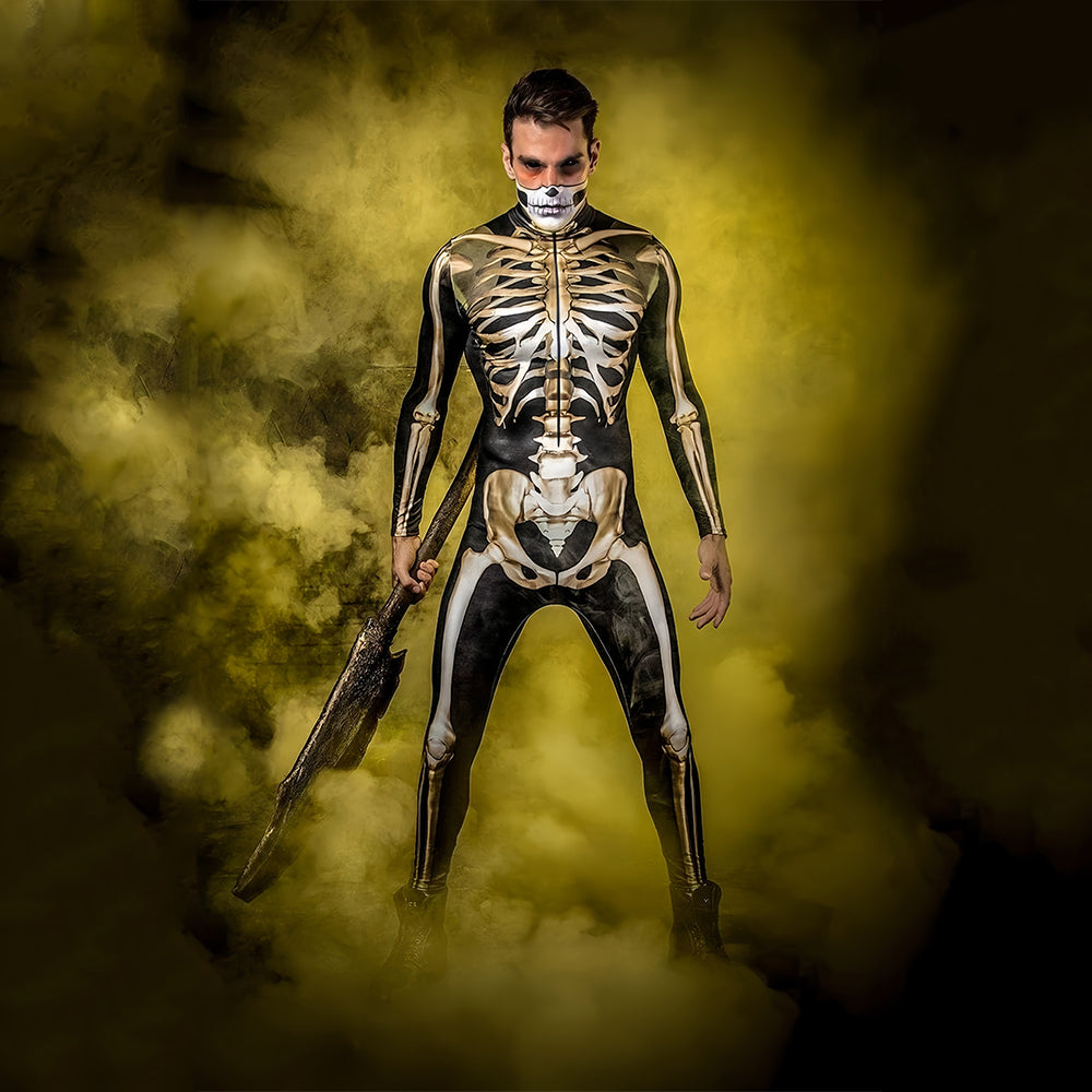 Glow-in-the-dark skeleton bodysuit, Halloween UV fluorescent skeleton cosplay outfit, stretchy long-sleeve leotard, electronic music party costume