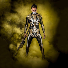 Glow-in-the-dark skeleton bodysuit, Halloween UV fluorescent skeleton cosplay outfit, stretchy long-sleeve leotard, electronic music party costume