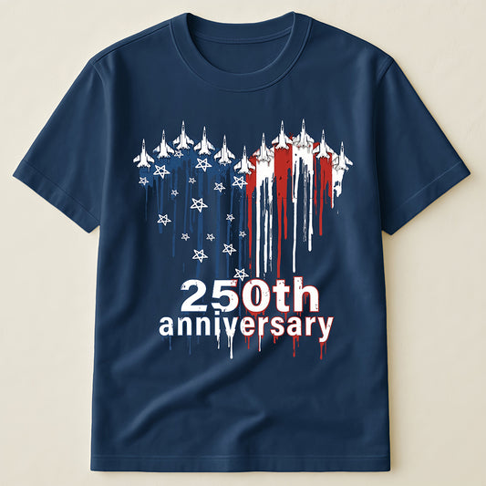 American Flag Fighter Jet Drip Design 250th Anniversary T-Shirt, Patriotic Fourth of July Shirt
