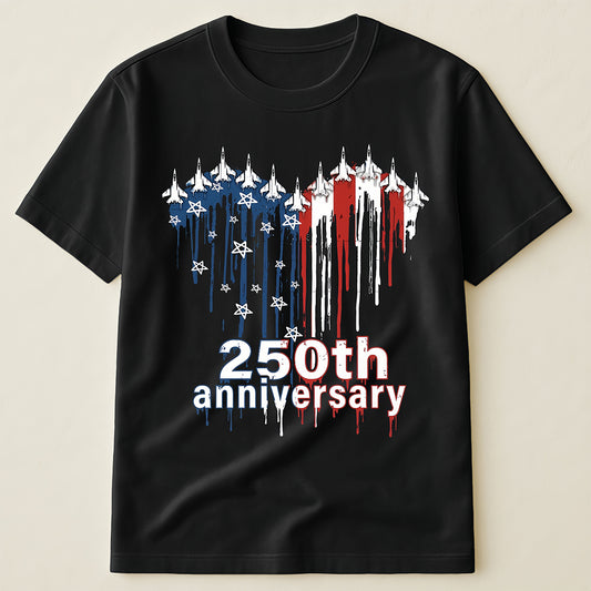 American Flag Fighter Jet Drip Design 250th Anniversary T-Shirt, Patriotic Fourth of July Shirt