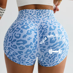 Leopard Print Butt Lifting Workout Shorts, "Squat Now, Slay Later" Seamless High Waist Gym Shorts for Women
