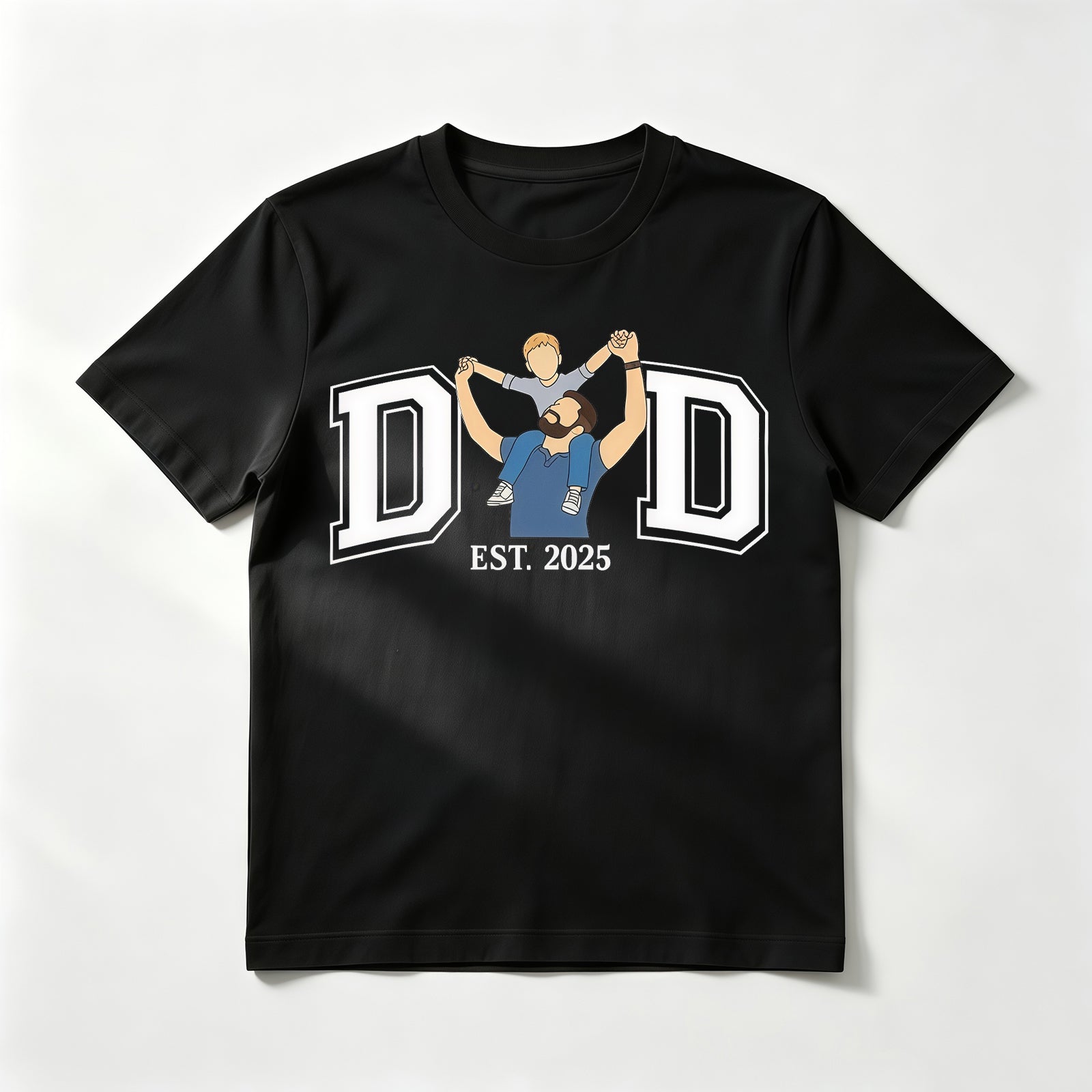 Custom Varsity Style "DAD" Letter T-Shirt – Personalized DAD Letter Outline with Kids' Name and Est. Date – Unique DIY Father's Day Gift