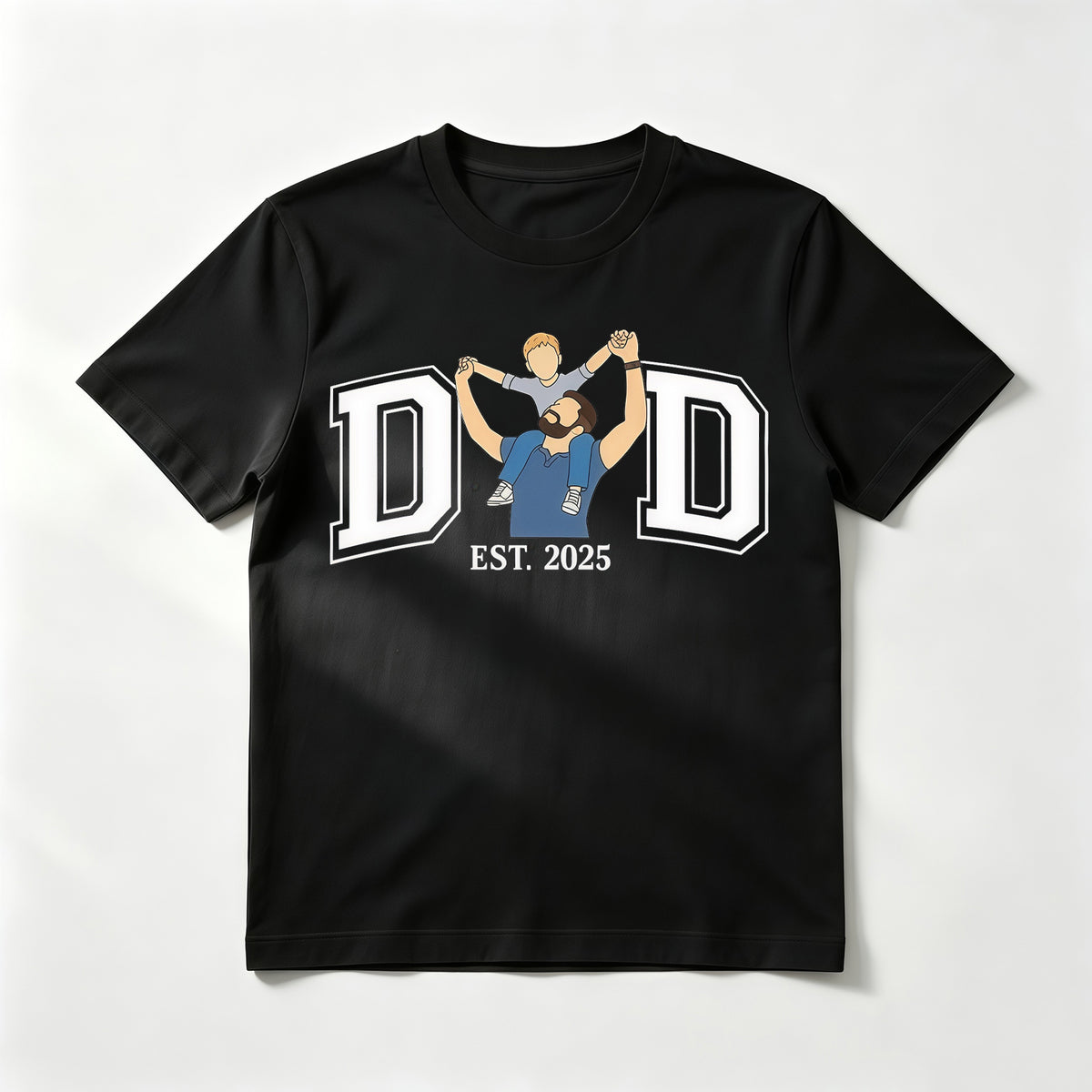 Custom Varsity Style "DAD" Letter T-Shirt – Personalized DAD Letter Outline with Kids' Name and Est. Date – Unique DIY Father's Day Gift