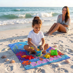 Custom Mermaid Girl Beach Towel with Face & Name,Personalized Daughter Summer Vacation Towel.
