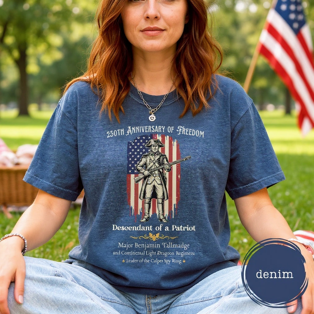Custom Descendant of a Patriot Shirt, Vintage American Flag Graphic on Comfort Colors Tee, Revolutionary War Heritage TShirt, 250th Birthday