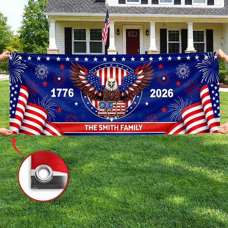 Custom Horizontal Banner - Personalized America 250th Anniversary Gifts For Mom, Dad, Brother, Sister, Kids - Family Together Always
