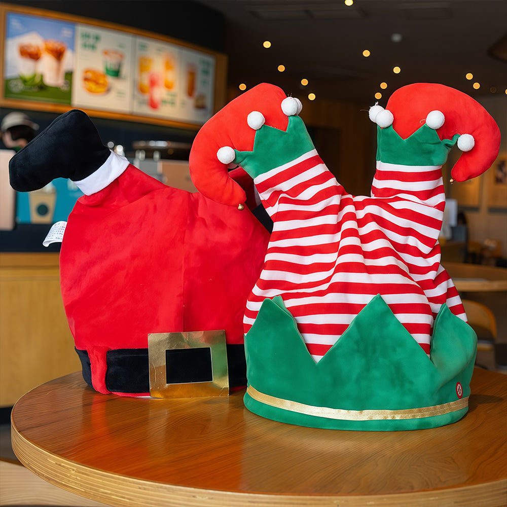 The Swaying Hat, Christmas Santa & Elf Clown Pants Hat, Funny Electric Wiggle Plush Hat, Xmas Party Novelty Costume Headwear, Holiday Photo Booth Prank Prop