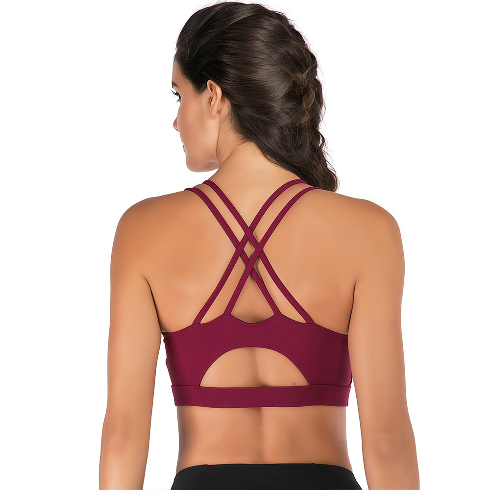 Crisscross Back Sports Bra - Medium Support Open Back Workout Crop Top for Yoga & Gym