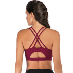 Crisscross Back Sports Bra - Medium Support Open Back Workout Crop Top for Yoga & Gym