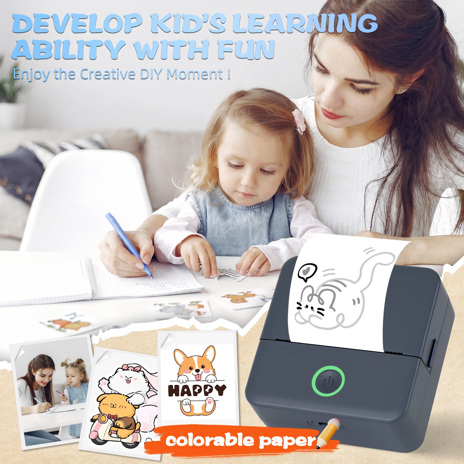 Mini Portable Bluetooth Thermal Printer | Inkless Pocket Sticker & Photo Printer for Notes, Lists & DIY Art