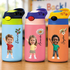 Custom Photo Kids Insulated Water Bottle - Personalized Back To School Gifts For Kids - Ready Set Shine