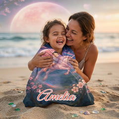 Personalized Unicorn Beach Towel with Girl's Face & Name, Magical Girl Gift, Custom Kids Towel.