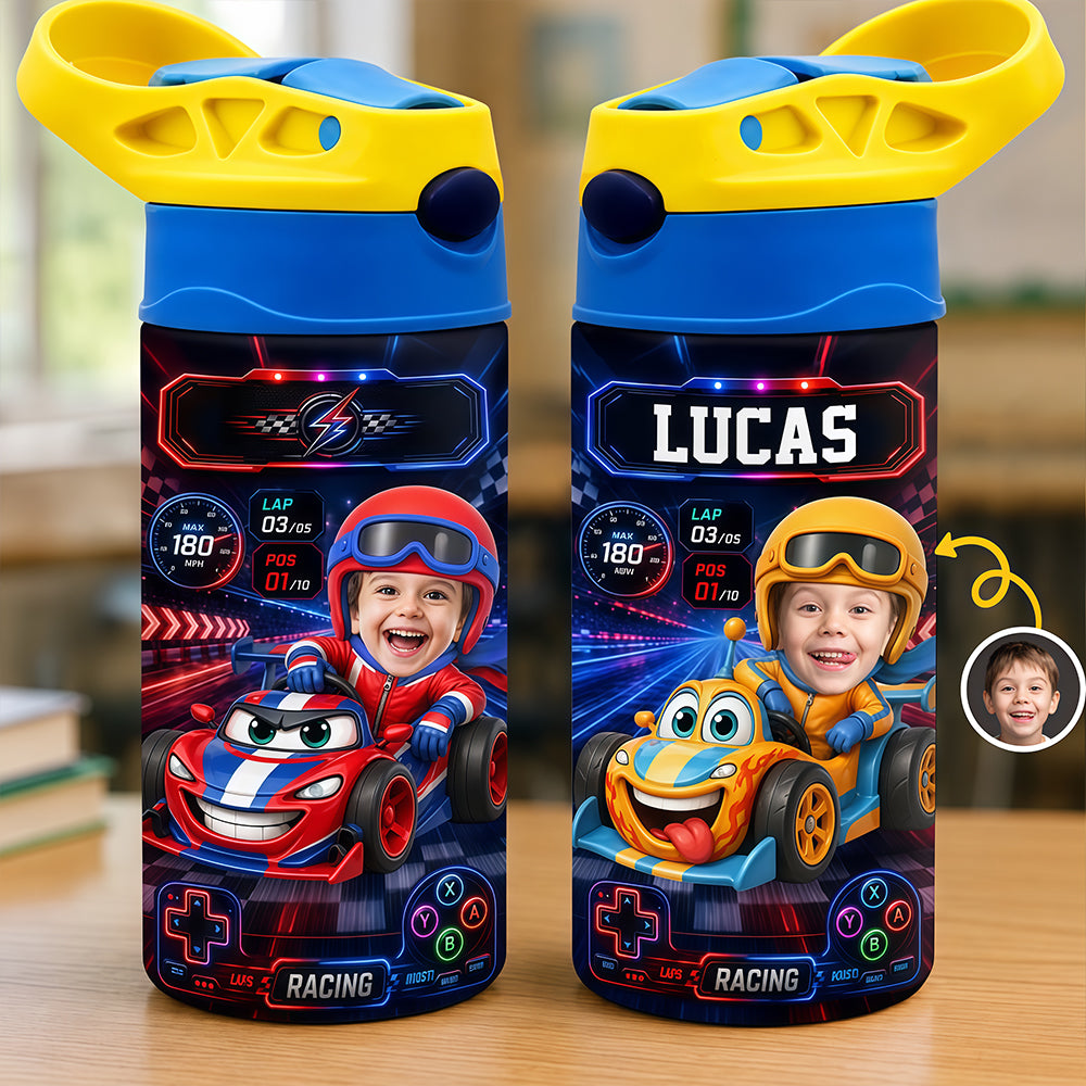Custom Photo Kids Insulated Water Bottle - Personalized Back To School Gifts For Kids - Tiny Driver Big Dreams