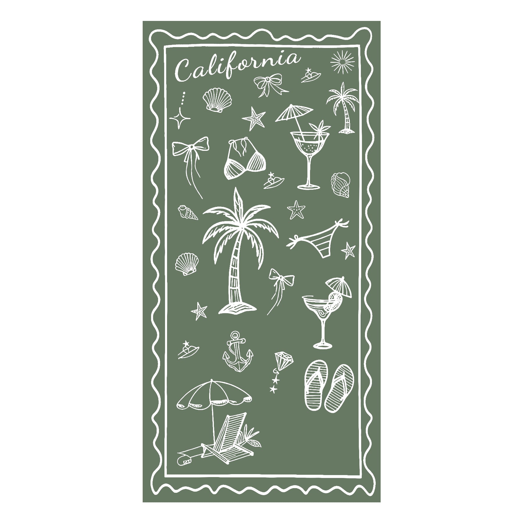 California Coastal Doodle Red & White Beach Towel