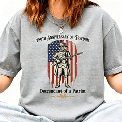 Custom Descendant of a Patriot Shirt, Vintage American Flag Graphic on Comfort Colors Tee, Revolutionary War Heritage TShirt, 250th Birthday