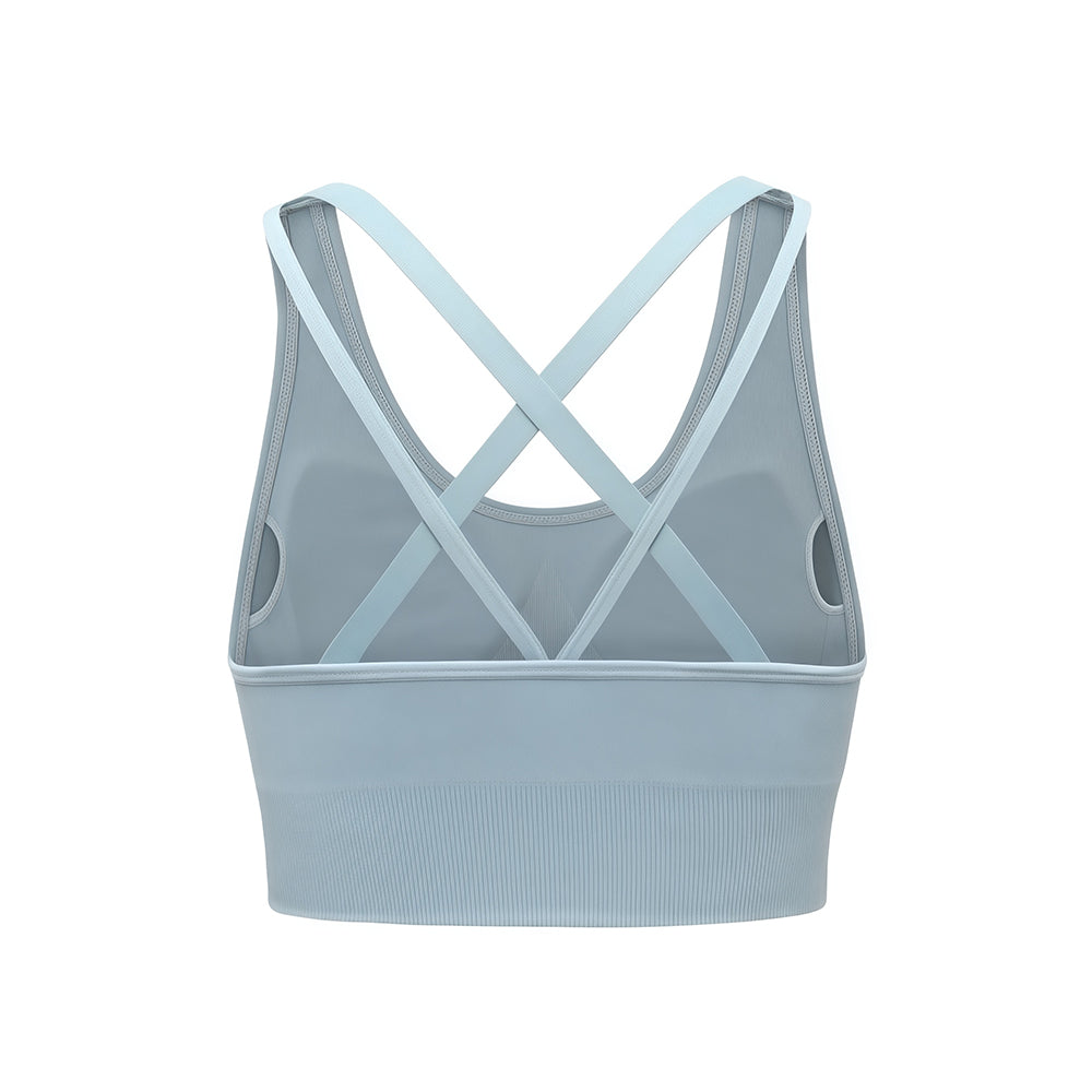 Custom Logo Crisscross Back Sports Bra Women, U Neck Double Strap Scrunch Back Longline Yoga Workout Crop Top, Customizable Private Label Activewear Bra