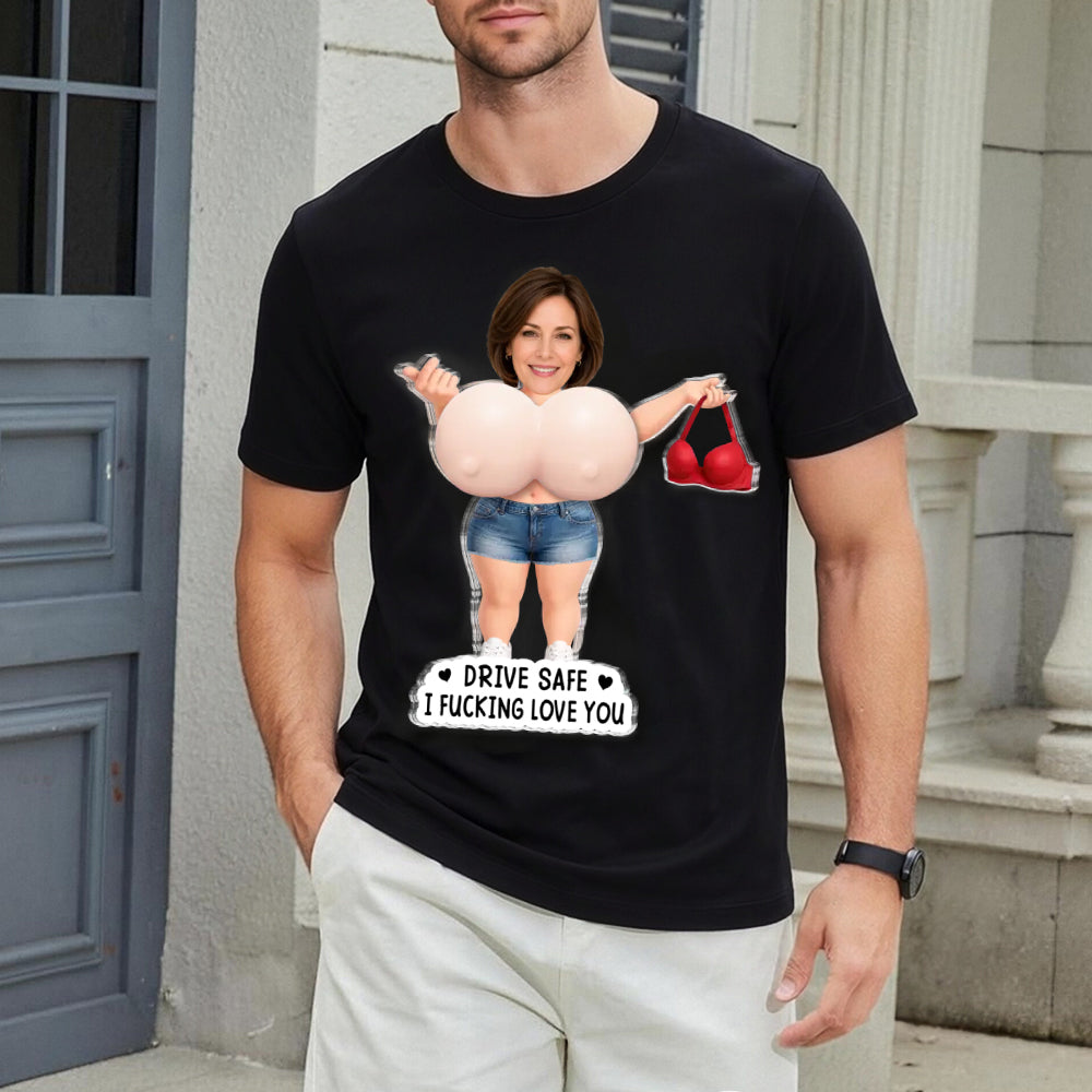 Customized cotton short-sleeved photo shirt - Personalized Anniversary Wedding Gifts For Husband And Wife, Him And Her - Squeeze Me, I Miss You