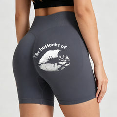 Custom Name Dark Grey Yoga Shorts – Personalized "The Buttocks of" White Lips & Skull Graphic Activewear