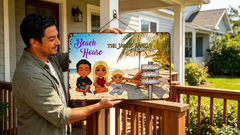 Tropical Sunny Beach Custom Family Name Iron Plaque Custom Cartoon Family Tin Decor