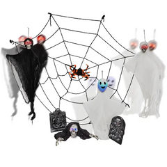 8 piece hanging ghost and cobweb set - product photo 4 of 6