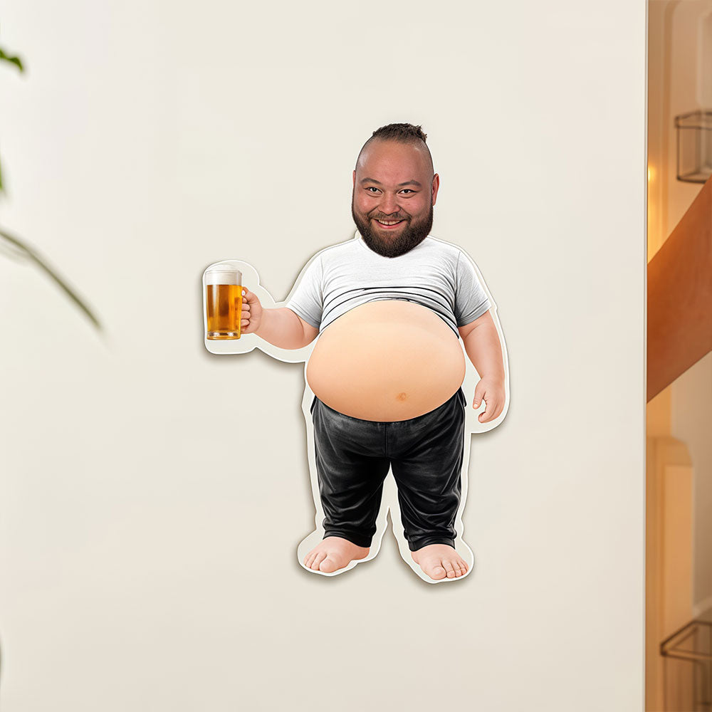 Cartoon Beer Belly Guy Standing With Beer Glass Fridge Magnet