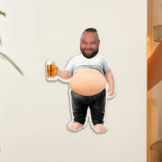 Cartoon Beer Belly Guy Standing With Beer Glass Fridge Magnet