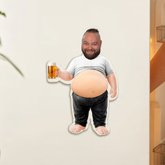 Cartoon Beer Belly Guy Standing With Beer Glass Fridge Magnet