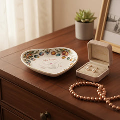 Custom  Photo Ceramic Trinket Tray with Colorful Tulip Floral Border-My love