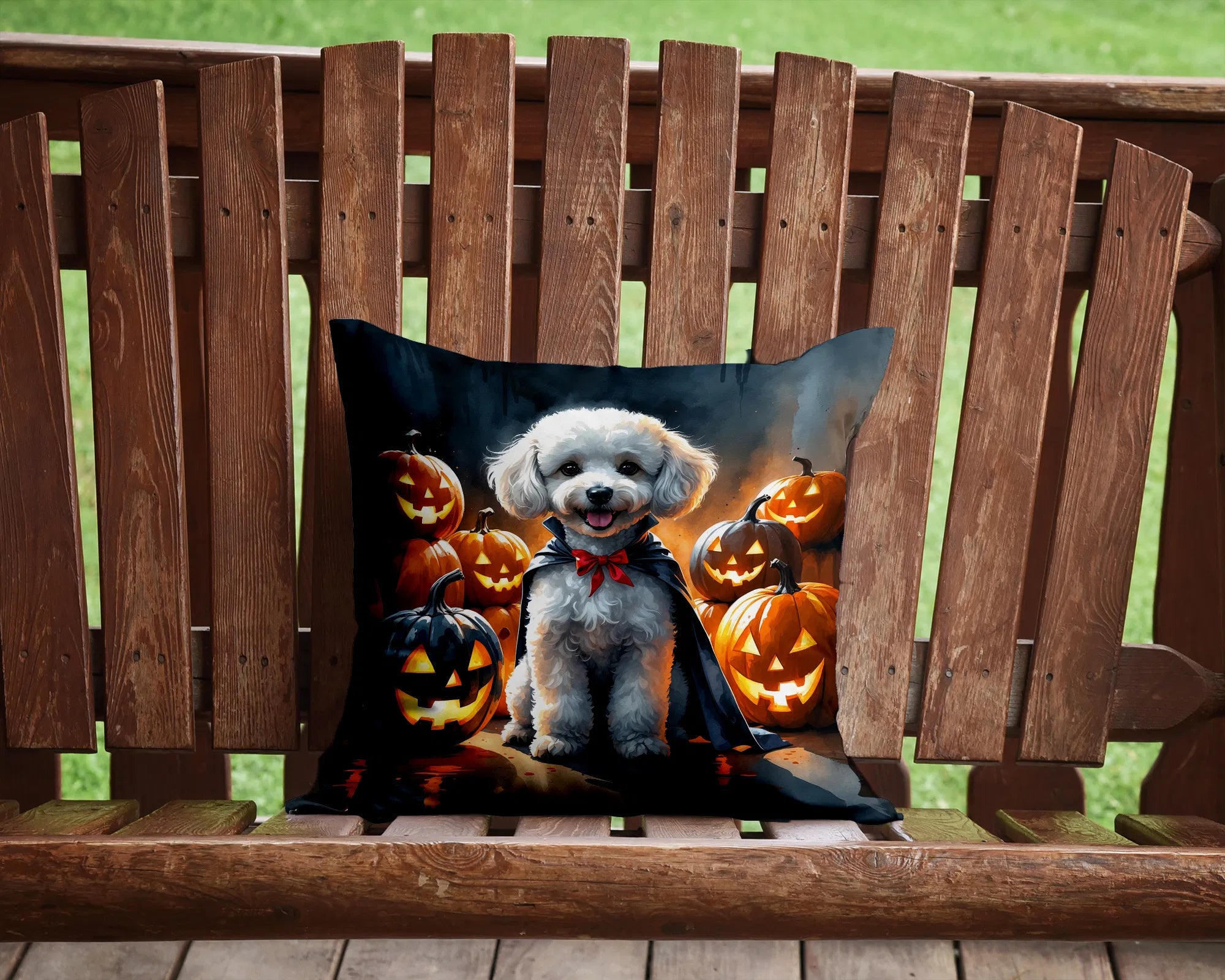 white poodle halloween throw pillow 14 x 14 inch with insert - product photo 4 of 8