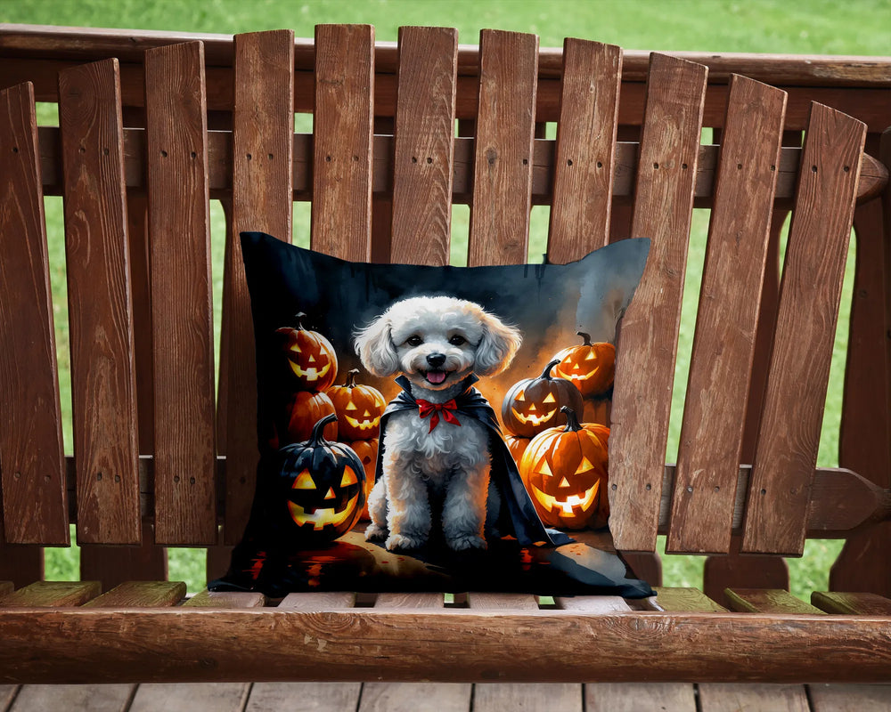 white poodle halloween throw pillow 14 x 14 inch with insert - product photo 4 of 8