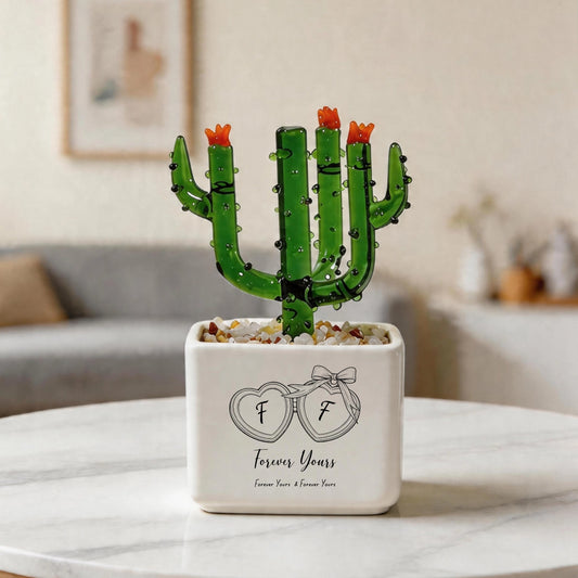 Customized Forever Yours Crystal Glass Cactus Ornament