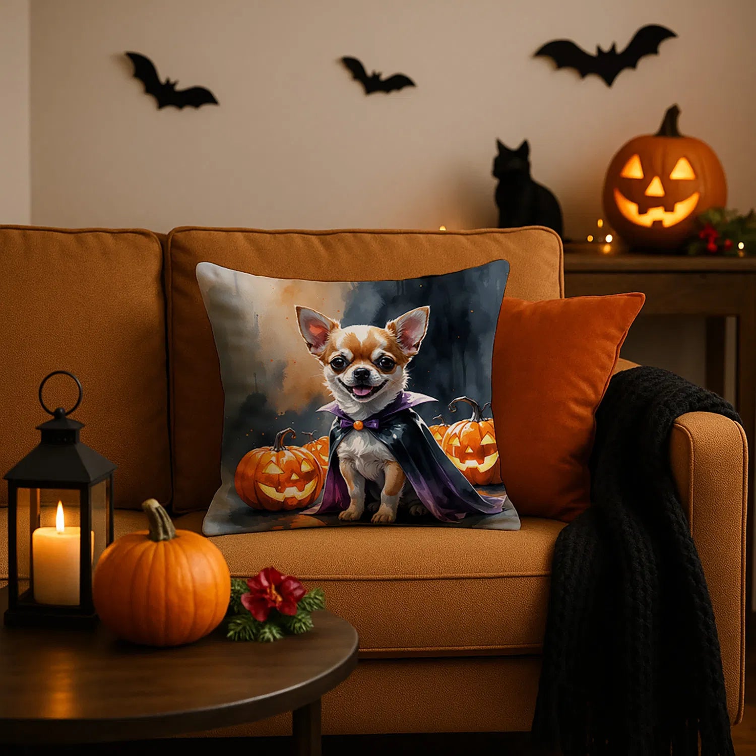 chihuahua puppy halloween throw pillow with insert - product photo 2 of 8