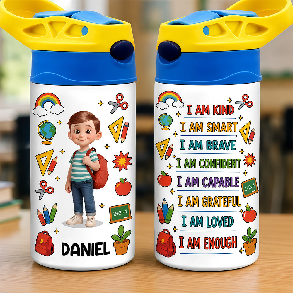 Custom Kids Insulated Water Bottle - Personalized Back To School Gifts For Kids - Happy Mind Happy Heart
