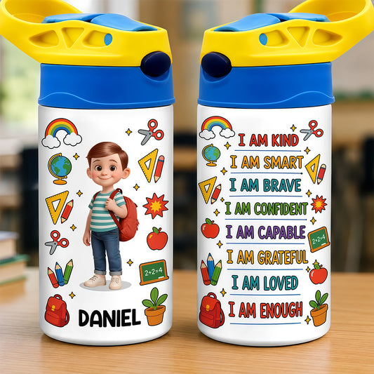 Custom Kids Insulated Water Bottle - Personalized Back To School Gifts For Kids - Happy Mind Happy Heart