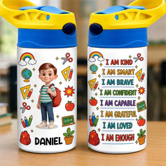 Custom Kids Insulated Water Bottle - Personalized Back To School Gifts For Kids - Happy Mind Happy Heart